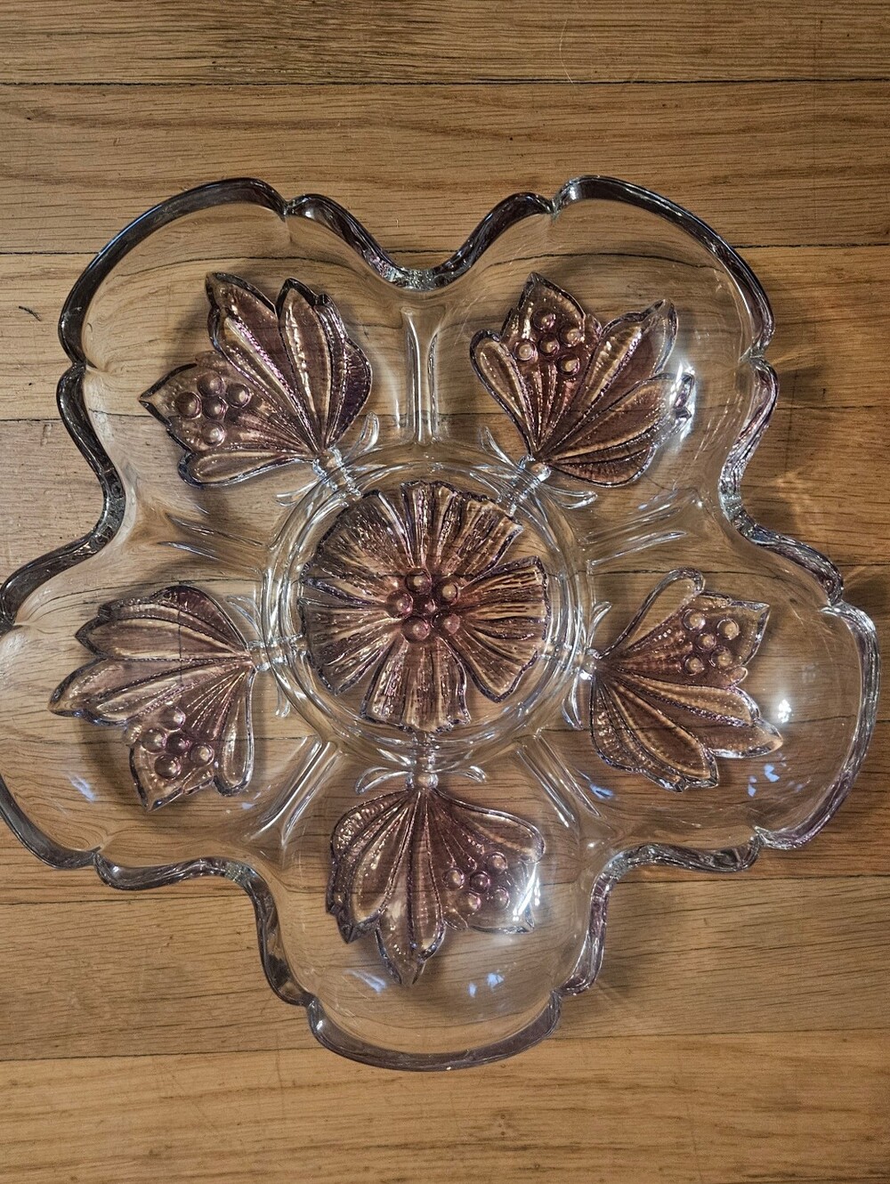 *Stunning Heavy Glass Serving Platter with Detailed Textured Purple Flowers